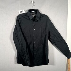 Express 1MX Dress Shirt Mens Medium 15-15.5‎ Black Stretch Fit Career Formal